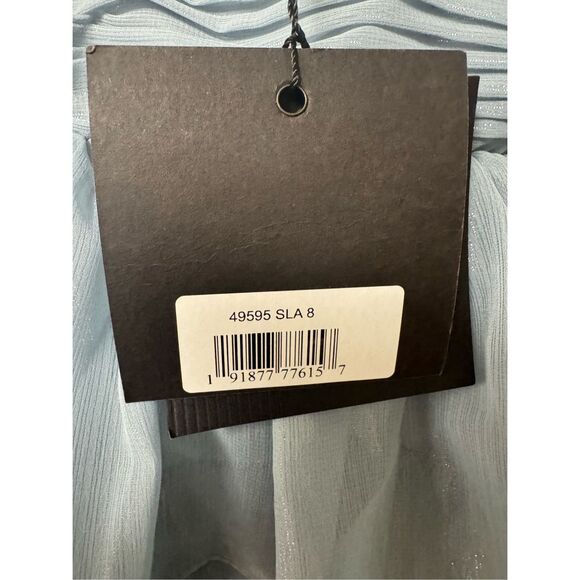 Mac Duggal NWT Flutter Sleeve Ruffle Tiered Gown in Slate Blue Size 8 - Picture 7 of 8